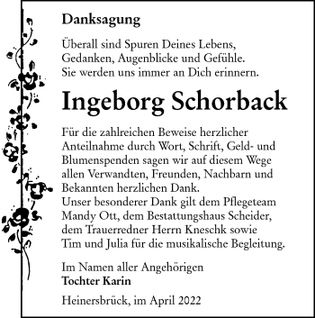 Traueranzeige von Ingeborg Schorback von lausitzer_rundschau