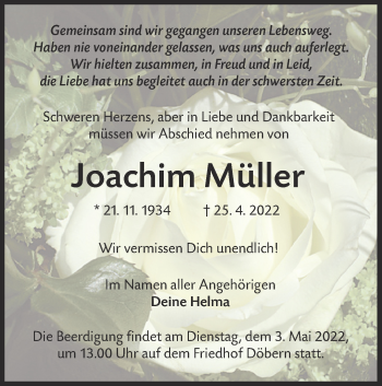Traueranzeige von Joachim Müller von lausitzer_rundschau