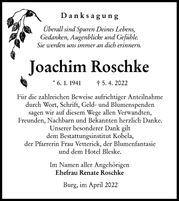 Traueranzeige von Joachim Roschke von lausitzer_rundschau