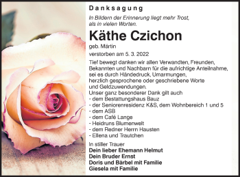 Traueranzeige von Käthe Czichon von lausitzer_rundschau
