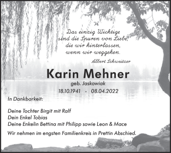 Traueranzeige von Karin Mehner von lausitzer_rundschau