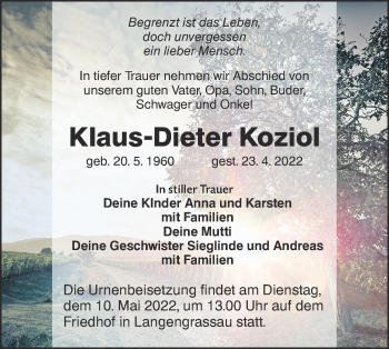 Traueranzeige von Klaus-Dieter Koziol von lausitzer_rundschau