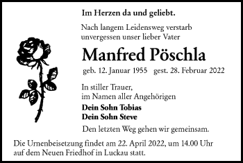 Traueranzeige von Manfred Pöschla von lausitzer_rundschau