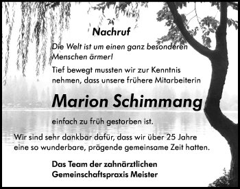 Traueranzeige von Marion Schimmang von lausitzer_rundschau