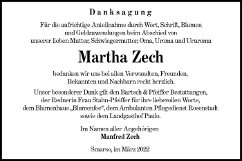 Traueranzeige von Martha Zech von lausitzer_rundschau