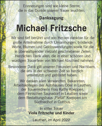 Traueranzeige von Michael Fritzsche von lausitzer_rundschau