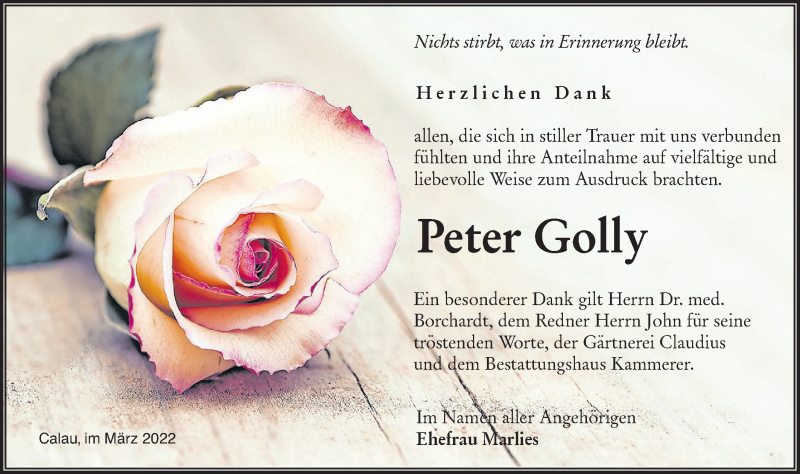  Traueranzeige für Peter Golly vom 01.04.2022 aus lausitzer_rundschau