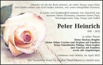 Traueranzeige von Peter Heinrich von lausitzer_rundschau