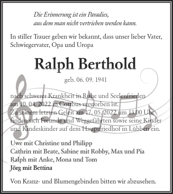 Traueranzeige von Ralph Berthold von lausitzer_rundschau