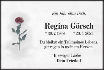 Traueranzeige von Regina Görsch von lausitzer_rundschau