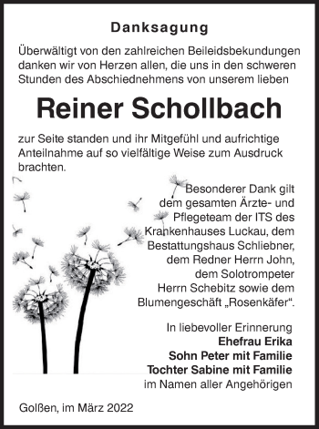 Traueranzeige von Reiner Schollbach von lausitzer_rundschau