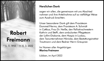 Traueranzeige von Robert Freimann von lausitzer_rundschau