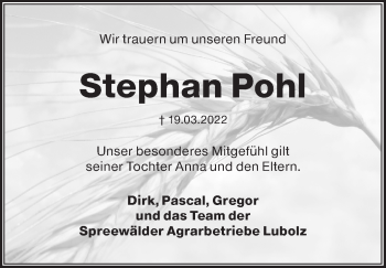 Traueranzeige von Stephan Pohl von lausitzer_rundschau