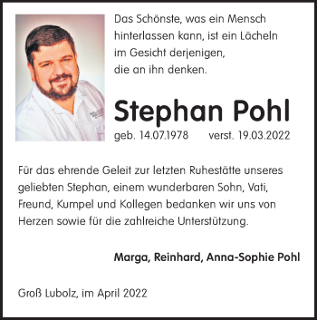Traueranzeige von Stephan Pohl von lausitzer_rundschau