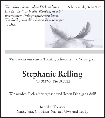 Traueranzeige von Stephanie Relling von lausitzer_rundschau