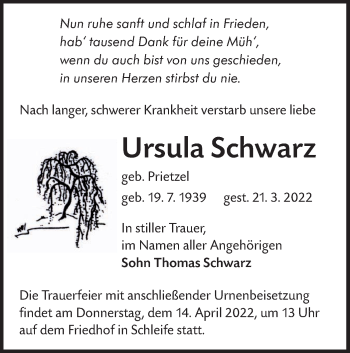 Traueranzeige von Ursula Schwarz von lausitzer_rundschau