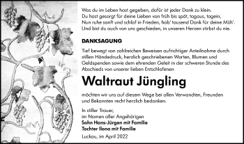Traueranzeige von Waltraut Jüngling von lausitzer_rundschau