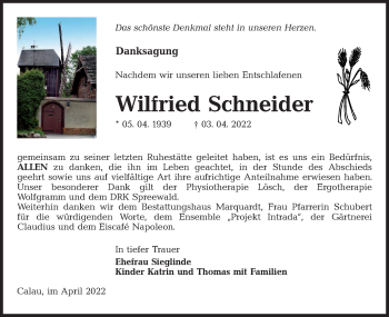 Traueranzeige von Wilfried Schneider von lausitzer_rundschau