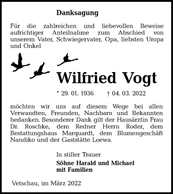 Traueranzeige von Wilfried Vogt von lausitzer_rundschau
