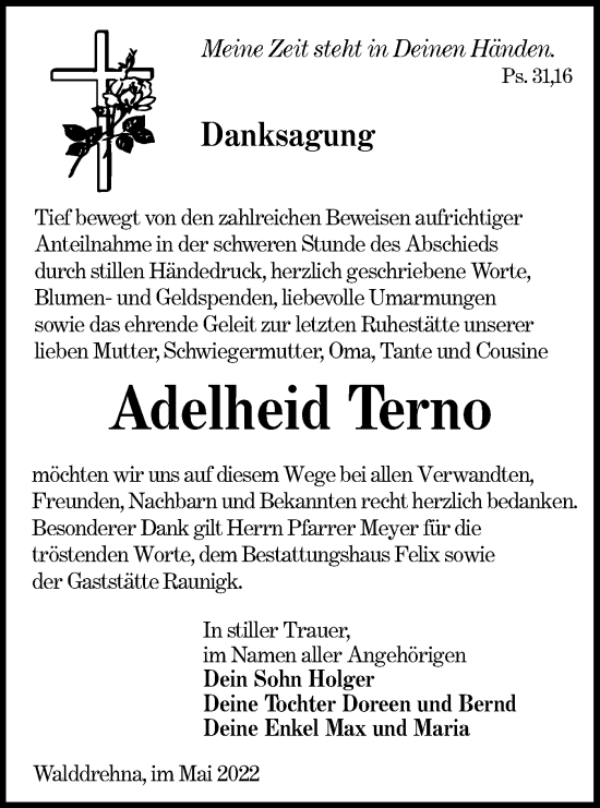 Traueranzeige von Adelheid Terno von lausitzer_rundschau