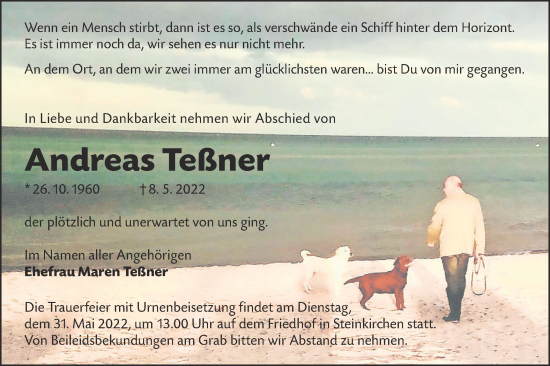 Traueranzeige von Andreas Teßner von lausitzer_rundschau