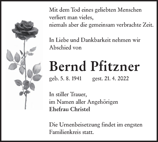 Traueranzeige von Bernd Pfitzner von lausitzer_rundschau