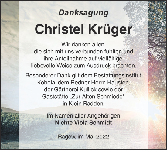 Traueranzeige von Christel Krüger von lausitzer_rundschau