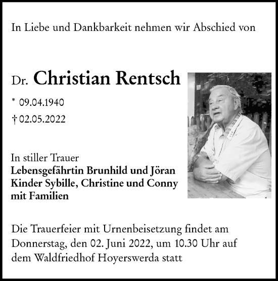 Traueranzeige von Christian Rentsch von lausitzer_rundschau