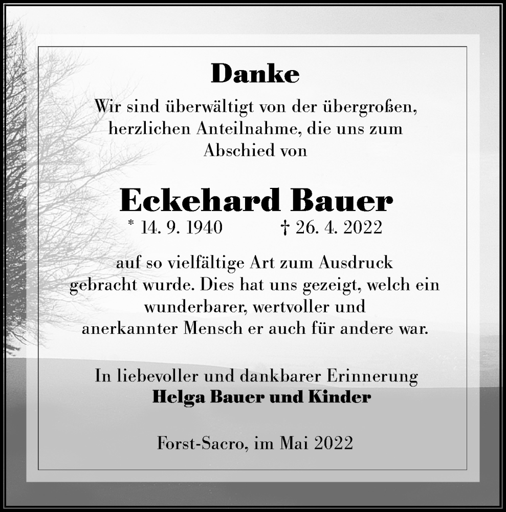  Traueranzeige für Eckehard Bauer vom 21.05.2022 aus lausitzer_rundschau