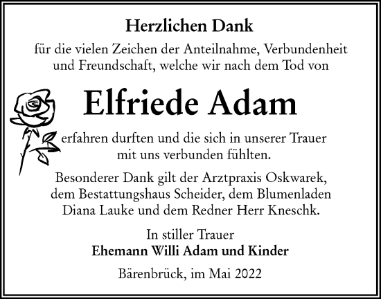 Traueranzeige von Elfriede Adam von lausitzer_rundschau