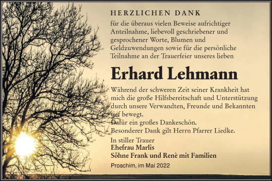 Traueranzeige von Erhard Lehmann von lausitzer_rundschau