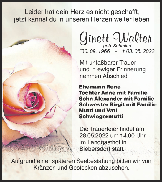 Traueranzeige von Ginett Walter von lausitzer_rundschau
