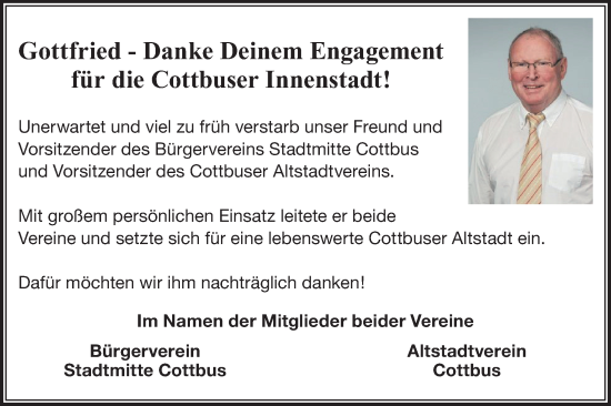 Traueranzeige von Gottfried Lindner von lausitzer_rundschau