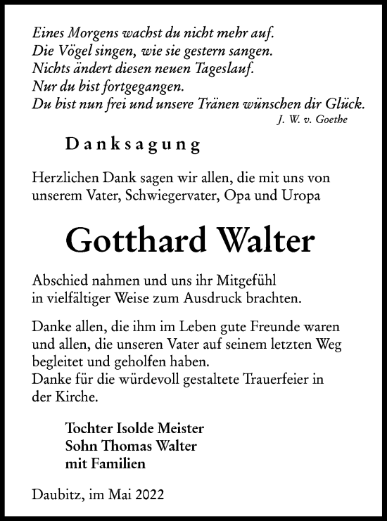 Traueranzeige von Gotthard Walter von lausitzer_rundschau