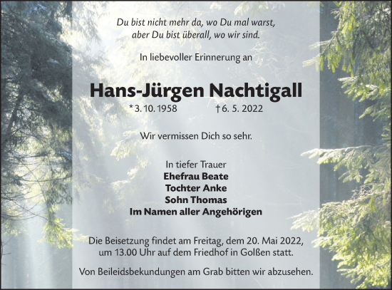 Traueranzeige von Hans-Jürgen Nachtigall von lausitzer_rundschau