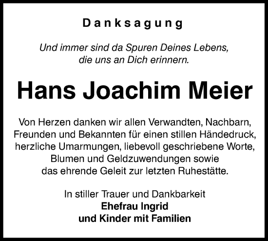 Traueranzeige von Hans Joachim Meier von lausitzer_rundschau