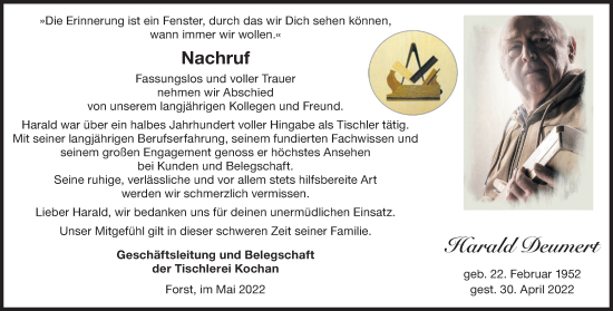 Traueranzeige von Harald Deumert von lausitzer_rundschau