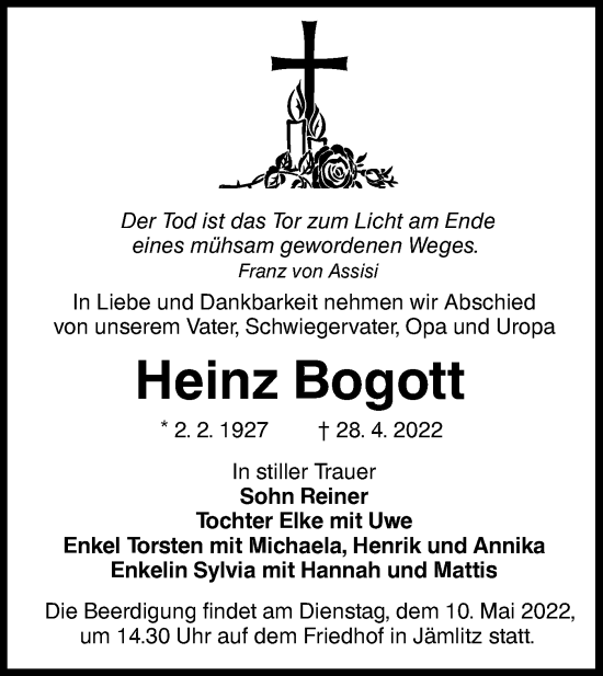 Traueranzeige von Heinz Bogott von lausitzer_rundschau