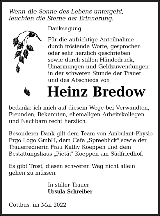 Traueranzeige von Heinz Bredow von lausitzer_rundschau