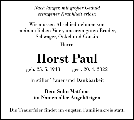 Traueranzeige von Horst Paul von lausitzer_rundschau