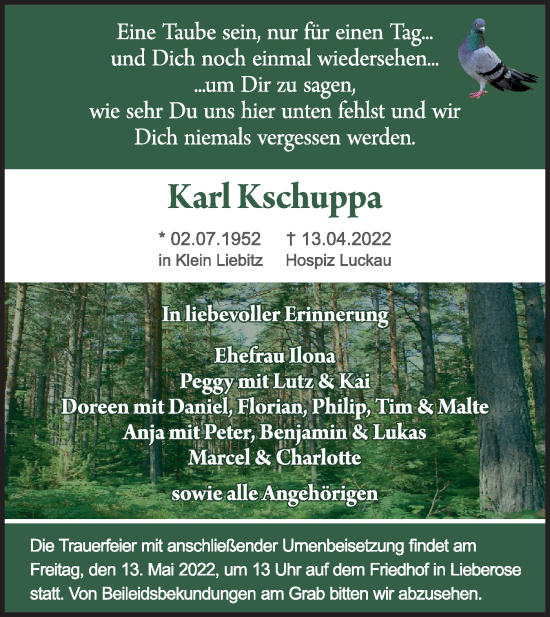 Traueranzeige von Karl Kschuppa von lausitzer_rundschau