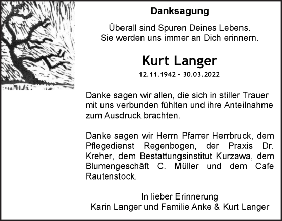 Traueranzeige von Kurt Langer von lausitzer_rundschau