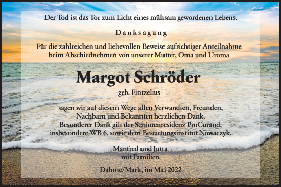 Traueranzeige von Margot Schröder von lausitzer_rundschau