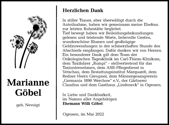 Traueranzeige von Marianne Göbel von lausitzer_rundschau