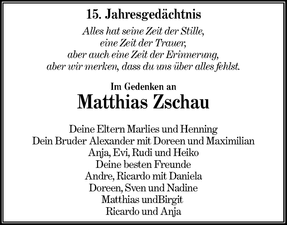  Traueranzeige für Matthias Zschau vom 28.05.2022 aus lausitzer_rundschau