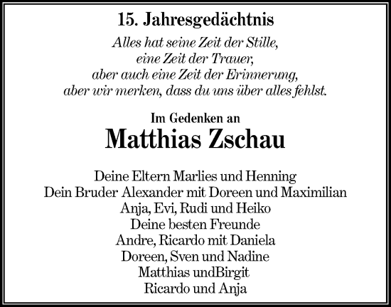 Traueranzeige von Matthias Zschau von lausitzer_rundschau
