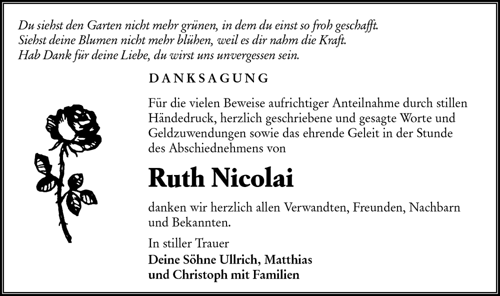  Traueranzeige für Ruth Nicolai vom 14.05.2022 aus lausitzer_rundschau