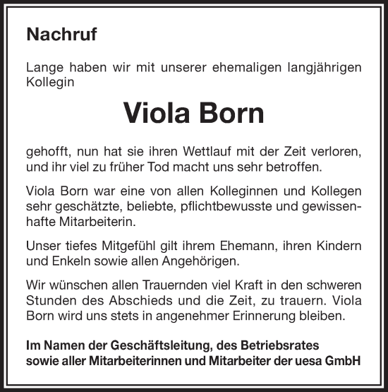 Traueranzeige von Viola Born von lausitzer_rundschau
