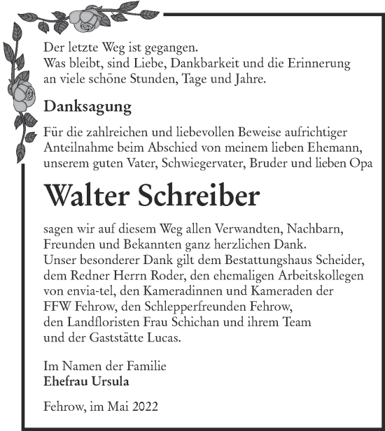 Traueranzeige von Walter Schreiber von lausitzer_rundschau