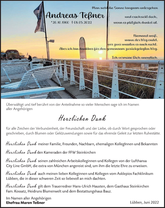 Traueranzeige von Andreas Teßner von lausitzer_rundschau
